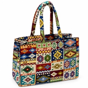 Bolsa de Mano de Lona Estilo Bohemio con Paneles Bordados, Cierre Abierto, para Todas las Temporadas - Product Image 1
