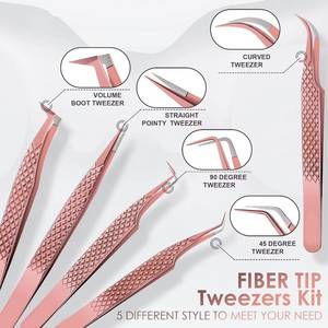 Ensemble de pinces à cils en or rose, 6 pièces, en acier inoxydable de précision avec motif diamanté pour le soin des sourcils et des cils - Product Image 4
