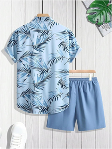 Nuevo Conjunto de Verano 2026 para Hombre, de 2 Piezas, Camiseta de Manga Corta y Pantalones Cortos, Tejido Oversize, 100% Algodón, Transpirable, de Secado Rápido, con Estampado de Hojas, Personalizado - Product Image 3