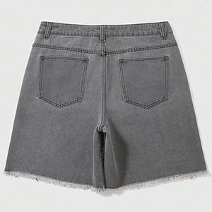 Shorts en jean taille haute pour homme, style streetwear décontracté, coupe courte, 100 % coton respirant, avec décoration en strass - Product Image 2