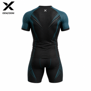 Combinaison de compression de rugby X Sports City pour homme, sans manches, noir et vert sarcelle, respirante, à séchage rapide, ajustée, 100% polyester - Product Image 2