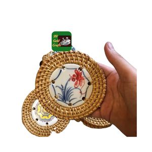 BEAUTIFUL RATTAN AND PEARL INLAY COASTER FROM VIETNAM WHOLESALE <b>CHEAP</b> PRICE RATTAN COASTER HANDMADE HOME DECORATION - Product Image 3