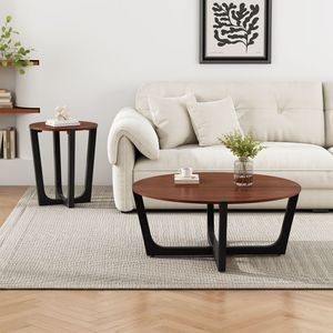 Tavolino da Caffè in Legno Massello di ACACIA Colore Marrone e Nero - Product Image 2