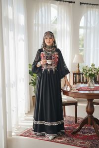Low Price Afghani <b>Dress</b> Women Traditional Embroidered <b>Maxi</b> Bohemian Style <b>Long</b> <b>Sleeve</b> O-Neck Loose Fit Black Patchwork Design - Product Image 4