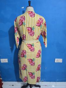 Robes Kimono en Coton Jaune à Imprimé Fruits, Magnifiques Robes de Demoiselle d'Honneur Kimono, Peignoirs Faits Main à Impression au Bloc pour Femmes, Cadeau Kimono - Product Image 6