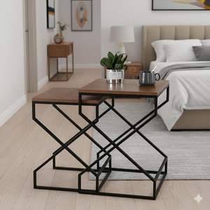 Table basse industrielle moderne et durable, structure géométrique en métal noir, compacte, pour salon, chambre, café, Metal Drake - Product Image 6