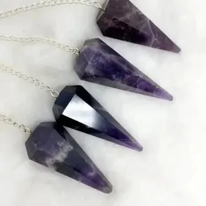 Meilleur pendule en cristal naturel poli à facettes, mélange de pierres précieuses, chaîne en argent, fait main, outil de guérison Reiki, équilibrage des chakras - Product Image 3