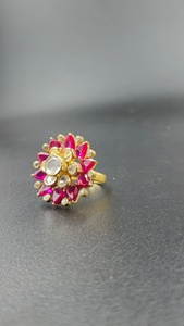 Anillo de cóctel de lujo chapado en rodio de plata 925 ajustable con flor rosa y roja para compromiso y boda |   Proveedor de Joyería de Moda India | - Product Image 2