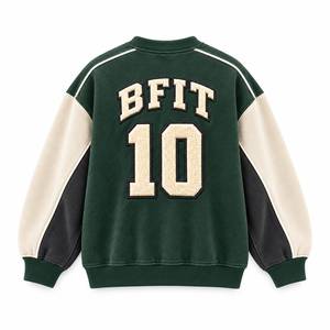 Premium Custom Unisex Oversized Color Block Autumn Fleece Eco-Friendly Varsity <b>Crewneck</b> Pullover Embroidered Front Logo Number - Product Image 5