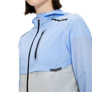 Women's <b>Light</b> Blue Hooded Windbreaker Jacket Full Sleeve Lightweight Stand Collar Detachable Collar Zipper Closure Sporty Style - Product Image 3