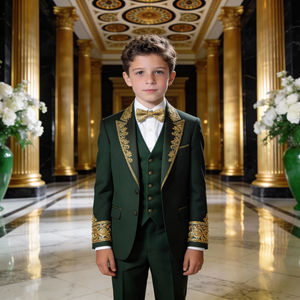 Costume de smoking vert foncé brodé pour garçons avec gilet |   Ensemble de vêtements formels pour enfants pour mariage et fête - Product Image 1