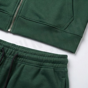 Ensemble de survêtement vert à capuche pour homme, sweat-shirt et pantalon à fermeture éclair intégrale, couleur unie décontractée, 100 % coton respirant, idéal pour l'automne - Product Image 5
