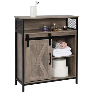 FCH Retro Style MDF and Triamine Iron Frame Bathroom Cabinet Two-Drawer Two-Layer Sliding Door Rack - Product Image 6