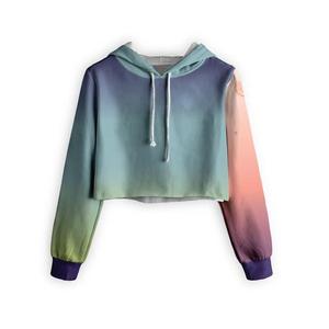 Sudadera con Capucha Degradada de Color para Mujer, Top Corto con Estampado por Sublimación, Logo Trasero Energético, Ropa Urbana de Primavera, Tejido de Poliéster - Product Image 3