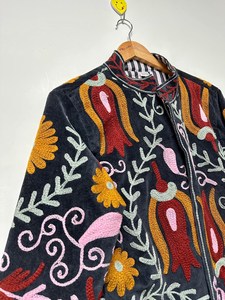 Holiday Suzani Embroidery Handmade <b>Jacket</b> Velvet Bohemian Floral Design Coat <b>Hippie</b> Blazer One Size Fits All Gift For Unisex - Product Image 4