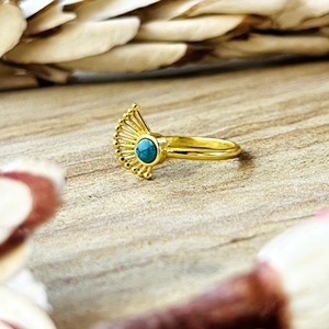 <b>Unique</b> Design Turquoise <b>Rings</b> Tribal Sunburst Bands Boho Brass Silver <b>Ring</b> Women 18k Gold Plated Dainty <b>Engagement</b> Jewelry Third - Product Image 2