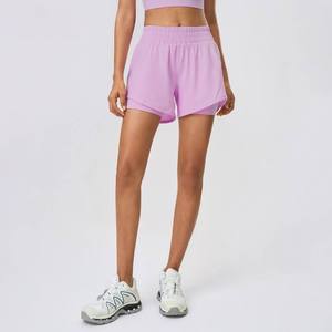 Women's Sports 2-in-1 Shorts Nylon Spandex Soft Running Shorts Two Layers Breathable Quick Dry Custom logo Solid Gym Shorts - Product Image 5