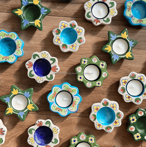 Blue Pottery Tea Light Holder Handmade Ceramic Candle Jars Diwali Candle Holder <b>Wedding</b>, Housewarming Favor Festival Return <b>Gift</b> - Product Image 2