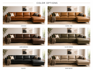Canapé sectionnel moderne en cuir cognac avec chaise longue et pieds métalliques fins pour un salon de luxe, canapé en cuir - Product Image 5