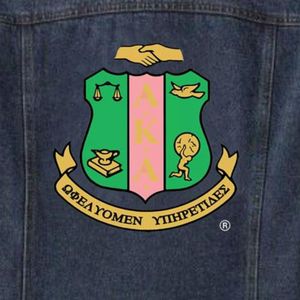 Dark Blue Women Denim Jacket with Large Green and Gold Embroidered Crest <b>Button</b> Front Casual Long Sleeve Classic Outerwear Wear - Product Image 4