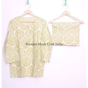 Ensemble de pyjama en coton indien pour femmes, imprimé floral, avec fermeture à boutons, pour la plage et la détente, col rond, ensemble de pyjama - Product Image 3