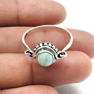 925 Sterling Silver Cocktail Throat Chakra <b>Boho</b> <b>Ring</b> Comes With Brilliant Round Cut Natural Larimar Gemstone Handmade Jewelry - Product Image 2