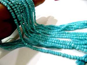 Collier de perles d'opale bleue naturelle facettées, forme ronde, 4-5 mm, 13 pouces de long - Product Image 3