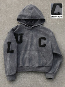 Sweat à capuche oversize délavé pour homme, style streetwear décontracté, idéal pour la gym, en tissu épais, pull à capuche hiver, prix abordable, personnalisation OEM - Product Image 2