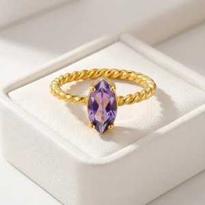 Top Selling Natural Ruby 5x10mm Marquise Cut Prong Setting 14K Gold Plated Brass Christian Bohemian Fashion Women <b>Rings</b> - Product Image 3