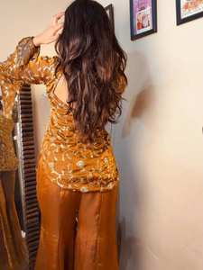 Ensemble robe et palazzo brodés NC Moss Sequence, tenue de mariage ethnique deux pièces pour femmes LG2049 - Product Image 5