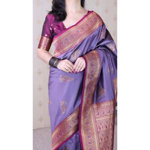Sari de Seda Lavanda Suave de la Marca Elite Weaves, Tejido con Diseño de Pavo Real y Zari, Prenda Tradicional - Product Image 5