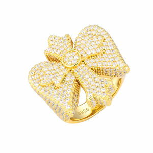Cute <b>Bow</b> Shape Diamond Ring 18K Gold Plated Silver Women's Party Jewelry Round Brilliant Cut G Color Natural Stone - Product Image 1
