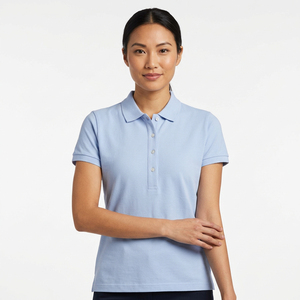 Polo bleu clair pour femme, manches courtes, col boutonné, coupe ajustée, haut décontracté - Product Image 5
