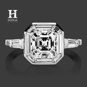 แหวนเพชรทรง Asscher แบบ Solitaire ดีไซน์ทรงมงกุฎ/โล่ห์เรขาคณิตสุดพิเศษ ทอง 14K สำหรับงานหมั้นและแต่งงาน ดีไซน์ทันสมัย - Product Image 2
