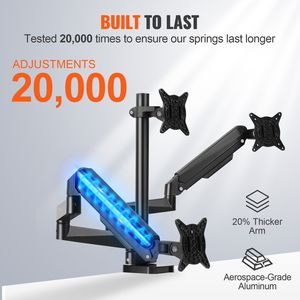 Support triple pour moniteur à ressort à gaz entièrement réglable, compatible avec les écrans de 13 à 27 pouces, capacité de 20 livres par bras pour montage triple moniteur - Product Image 5
