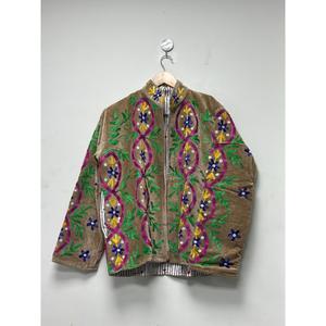 Veste en velours Suzani de luxe pour femmes, style bohème, col montant, broderie florale, vêtements d'extérieur ethniques d'hiver - Product Image 1
