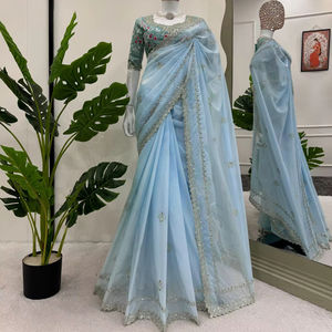 Sari Lehenga de Seda Georgette Pesada Vichitra Kritva de Moda, Listo para Usar, Ideal para Bodas Tradicionales, Graduaciones y Fiestas de Verano. - Product Image 1