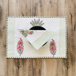Hand Block Printed Cotton <b>Placemat</b> Set Handcrafted Floral Quilted <b>Placemats</b> With Napkins - Product Image 4