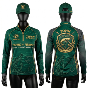 Sudadera de Pesca para Mujer, 180GSM, Poliéster Interlock Resistente, Transpirable, Paneles Verde Dorado, Manga Larga, Diseño Personalizado con Sublimación - Product Image 1