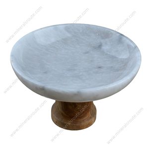 Tazón de Mármol Blanco y Madera de Diseño Nuevo y Lujoso, Tazones de Fruta de Mármol Natural, Diseño Innovador, Forma Redonda - Product Image 3