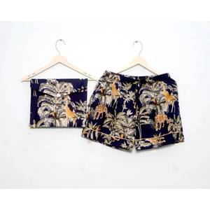 Conjunto de Pijama de Algodón 100% Puro, Elegante y Clásico para la Vida Diaria y Vacaciones de Verano, con Estampado, Cierre con Cordón, Pantalones Cortos Tipo Canguro y Bolsillos - Product Image 2