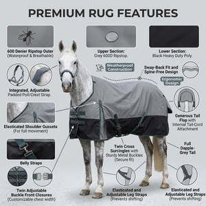 Manta Impermeable para Caballos, Rellena de Algodón, Transpirable, de Poliéster, para Todas las Estaciones, Protección para Establos al Aire Libre - Product Image 4