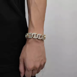 Bracelet chaîne cubaine hip-hop en argent 925 plaqué or avec moissanite pour homme et femme, idéal pour fiançailles, fêtes, mariages, cadeau unisexe - Product Image 1