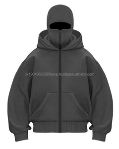 Sweat à capuche zippé double couche à épaules tombantes, masque intégral balaclava streetwear vierge pour homme, qualité supérieure, vente en gros économique - Product Image 3