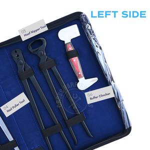 Kit d'outils de fermeur avec coupe-ongles à sabots noir, testeur de douleur des sabots, extracteur d'ongles, polisseur double face, cloueur, couteau à sabots et pince de récupération - Product Image 4