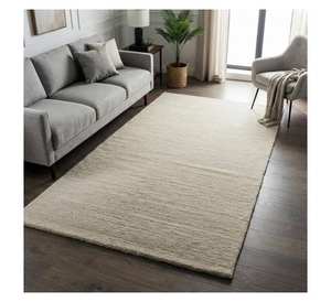 พรมสีเบจเรียบเนียนแบบมีลาย สำหรับห้องนั่งเล่นและห้องนอน พรมปูพื้นขนหนานุ่ม ทำมืออย่างหรูหรา ขนาดปรับแต่งได้ - Product Image 2