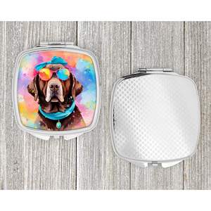 Espejo de maquillaje de viaje compacto para mujeres y niñas Chocolate Labrador Hippie Dawg decorativo plegable de mano tamaño de bolsillo regalo - Product Image 4