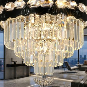 Invisible Retractable Blade <b>Ceiling</b> Fan Luxury Black <b>Crystal</b> Chandelier <b>LED</b> <b>Light</b> Fixture with Remote for Elegant Interiors - Product Image 2