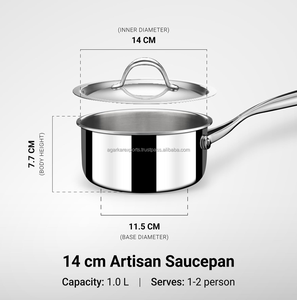 Casserole à lait en acier inoxydable triple couche avec couvercle |   Casserole à thé compatible induction et gaz |   Ustensiles de cuisine robustes - Product Image 5