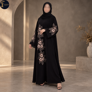 Vestido Abaya Bordado Floral para Mujer con Mangas Acampanadas, Tela Suave, Túnica Islámica Modesta |   Vestido Elegante de Longitud Completa para Ocasiones Especiales - Product Image 2